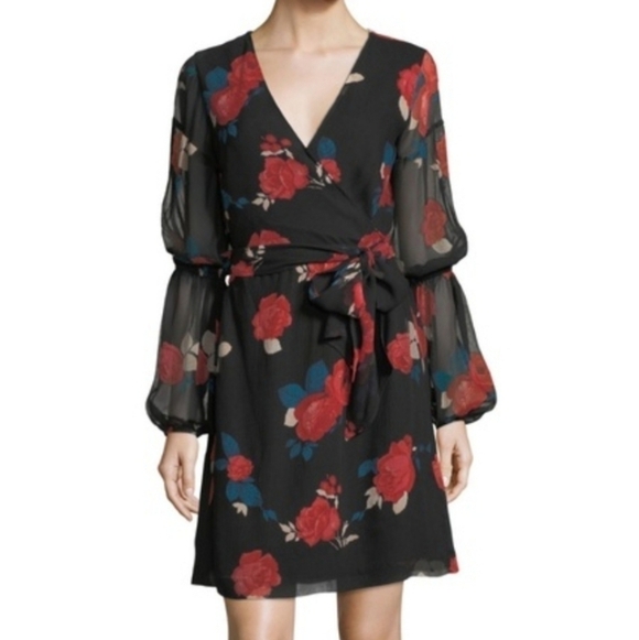 Club Monaco Dresses & Skirts - Club Monaco Jowdie Wrap-Front Tiered-Sleeves Floral-Print Silk Dress
